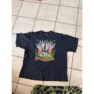 Vintage Y2K Happy Halloween Pumpkin Kittens Mouse Black Shirt L